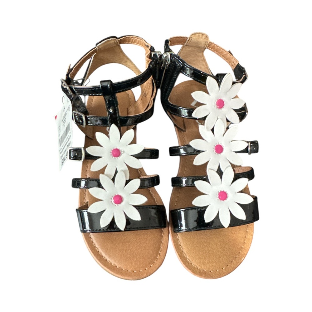 Kids Black Sandals with White Flowers size 1